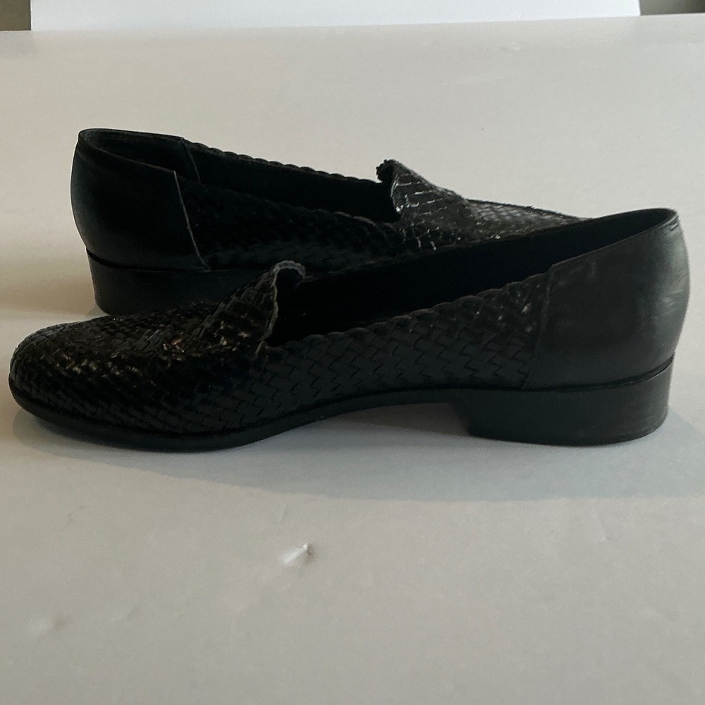 Vintage Amalfi Woven Black Leather Loafers Flats size 7 2A Narrow Italy - Picture 12 of 14